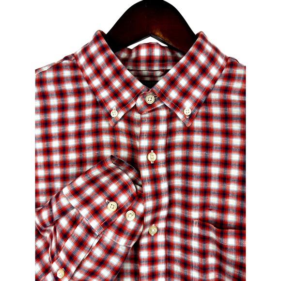 Banana Republic Other - Banana Republic Mens Flannel Button Up Shirt Size L‎ Linen Cotton Red Plaid